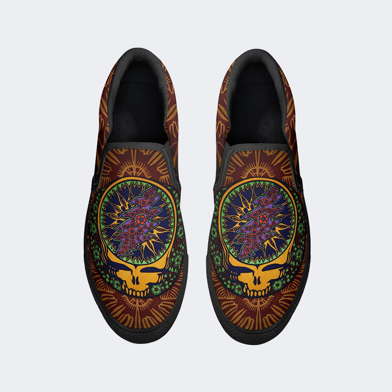 Unisex Skull Graphic Print - Slip On Shoes