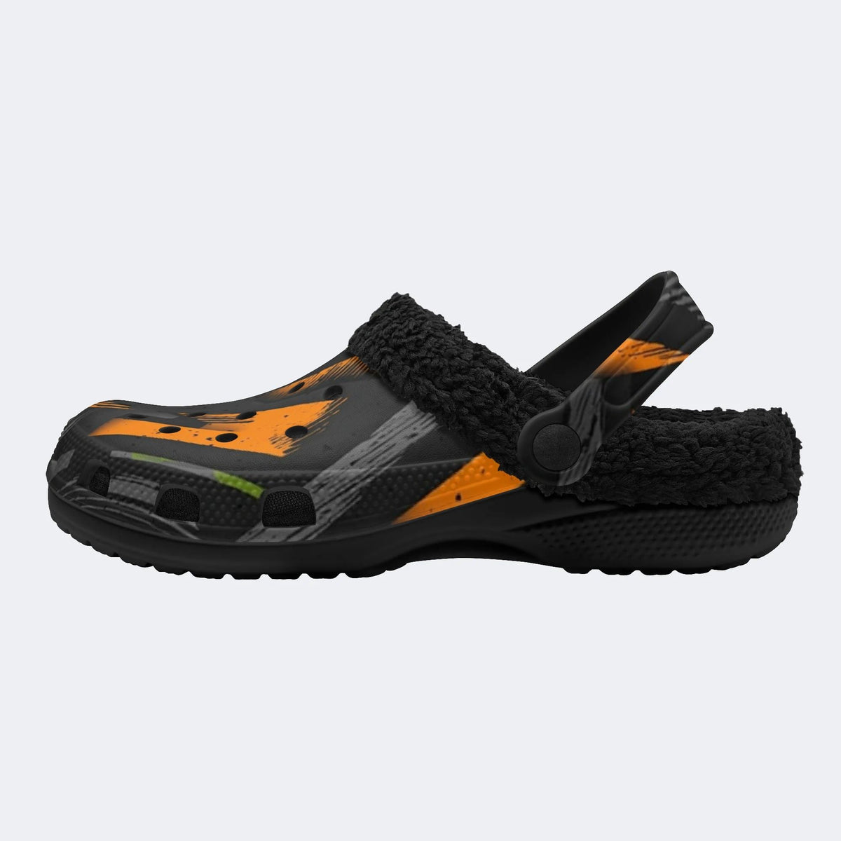 Dark Orange Brush Print - Fur Lined Slippers/Sandals