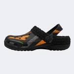Dark Orange Brush Print - Fur Lined Slippers/Sandals