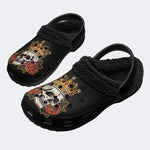 Vintage Crown Skull Flower - Fur Lined Slippers/Sandals