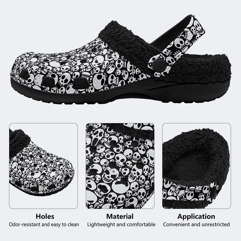 Horror Skull Print - Fur Lined Slippers/Sandals