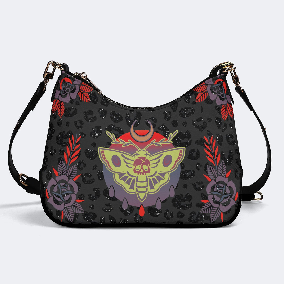 Classic Death Moth Print - Leather Crossbody Bag