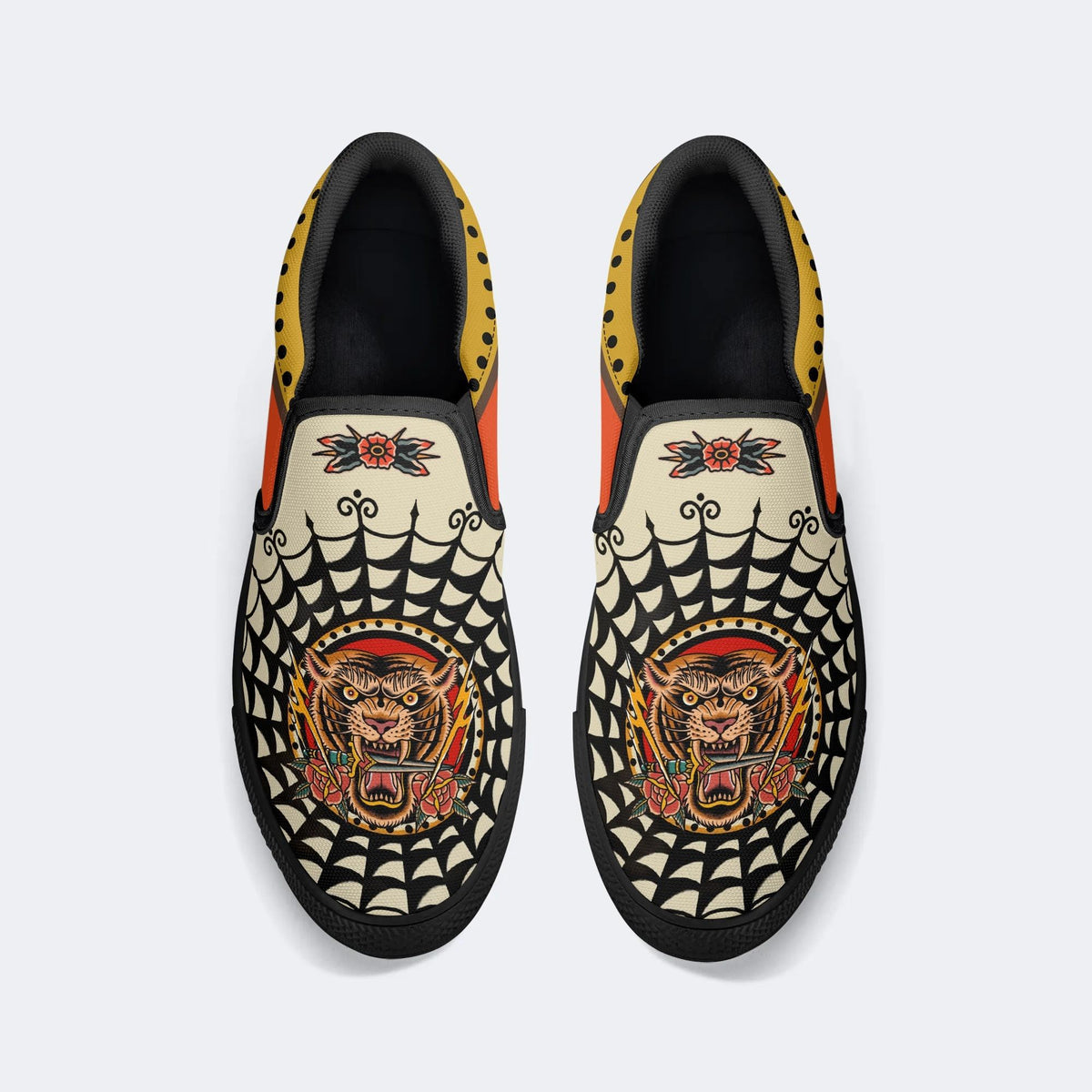 Vintage Tiger And Sword Print - Slip On Shoes