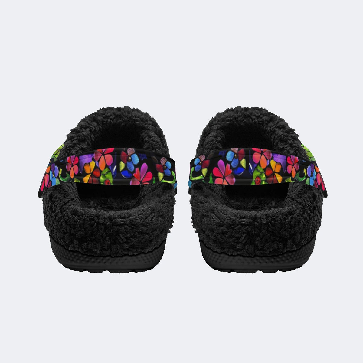 Colorful Glass And Black Cat - Fur Lined Slippers/Sandals