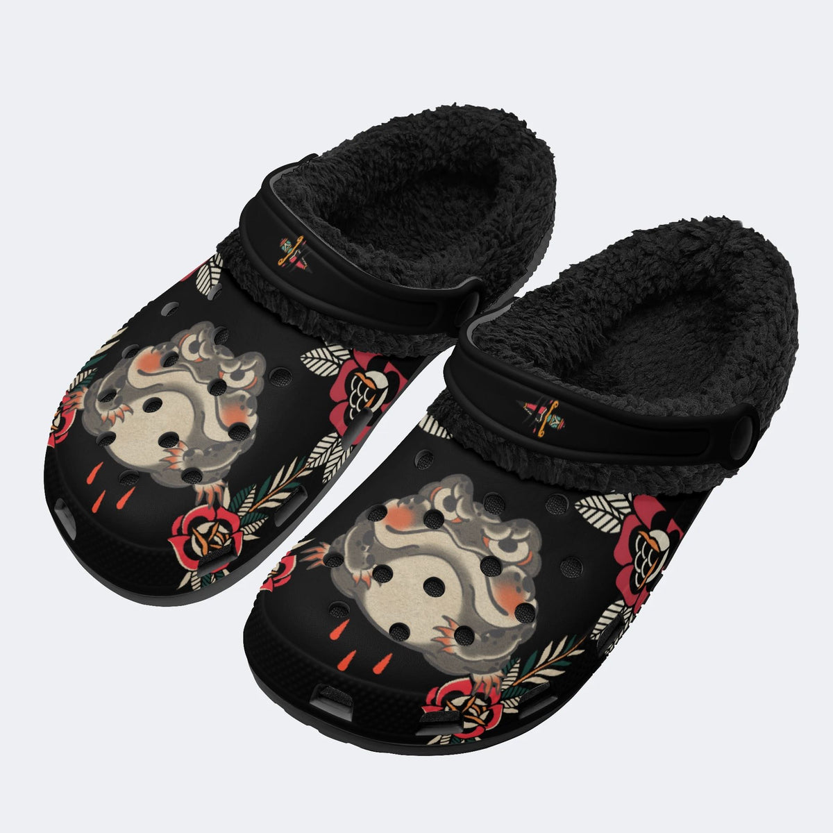 Old School Golden Toad Print - Fur Lined Slippers/Sandals