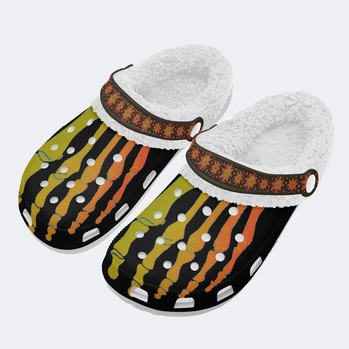 Yellow Gradient Skeleton Toes Skull - Fur Lined Slippers/Sandals