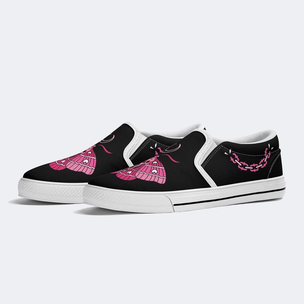 Pink Death Moth Print - Slip On Shoes