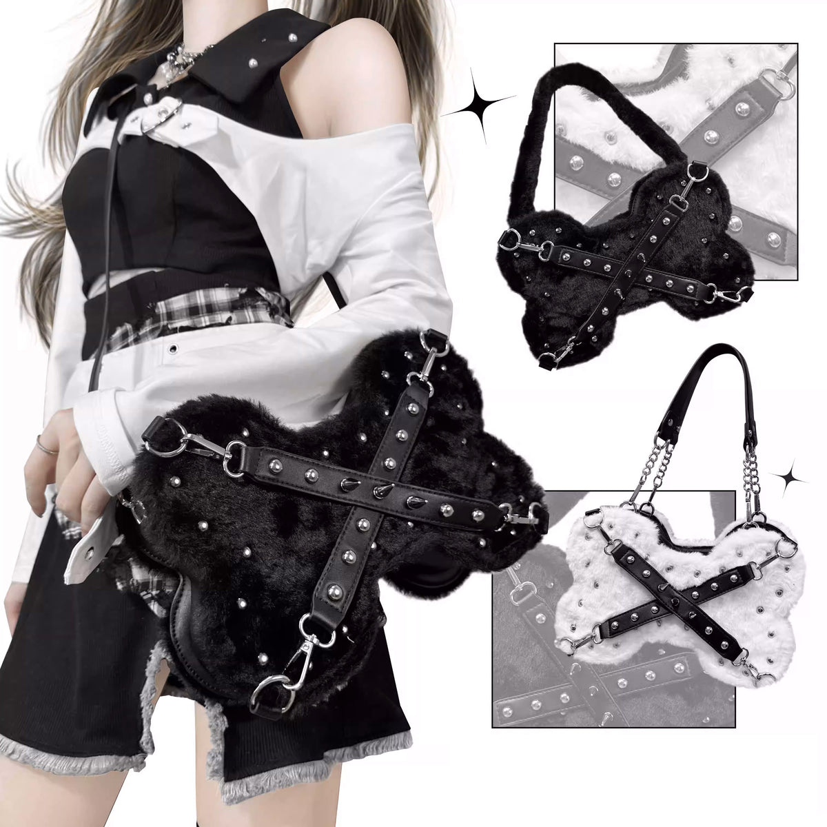 Plush Bone Rivet Tote Bag