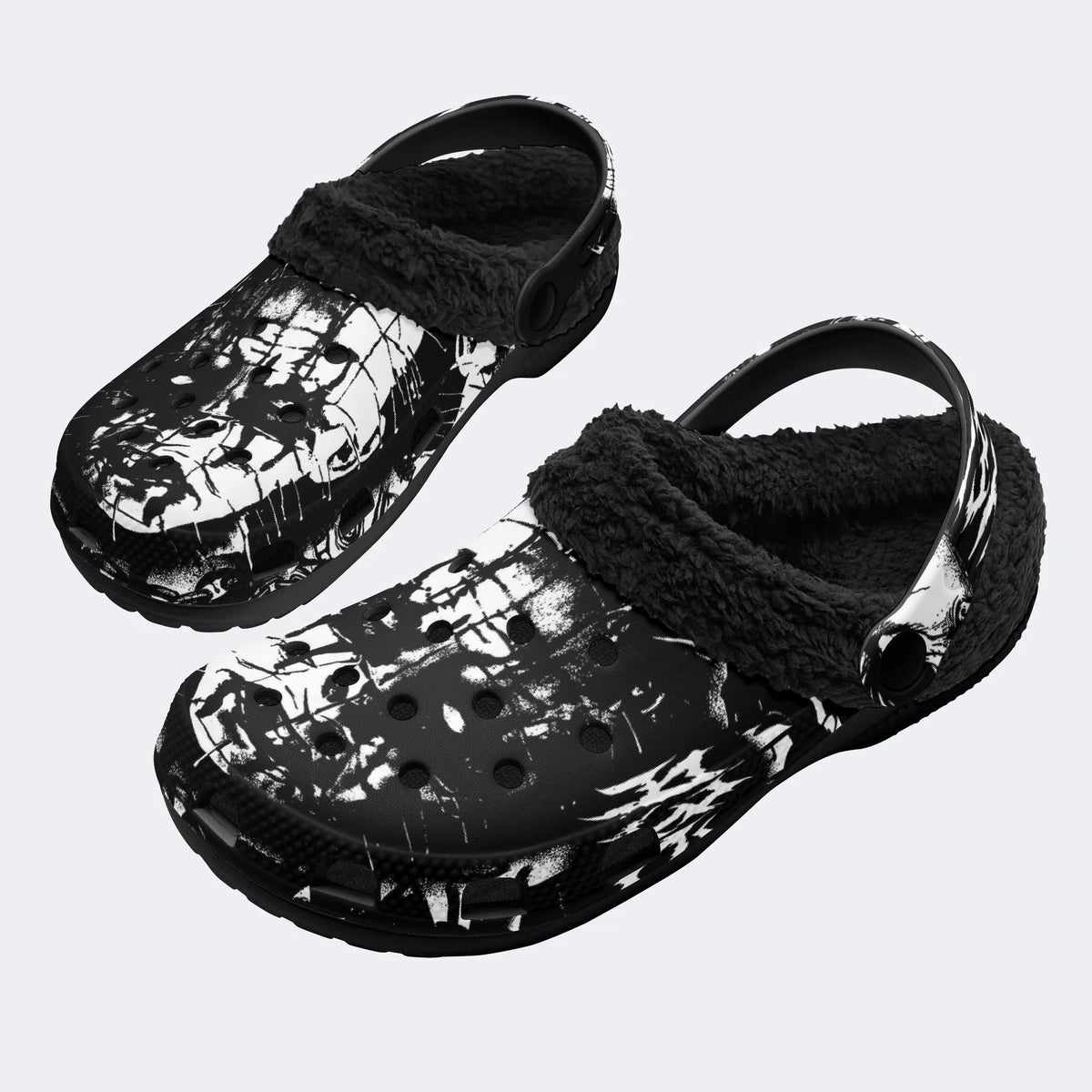 Gothic Dark Metal Skull Demon Print - Fur Lined Slippers/Sandals