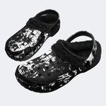 Gothic Dark Metal Skull Demon Print - Fur Lined Slippers/Sandals