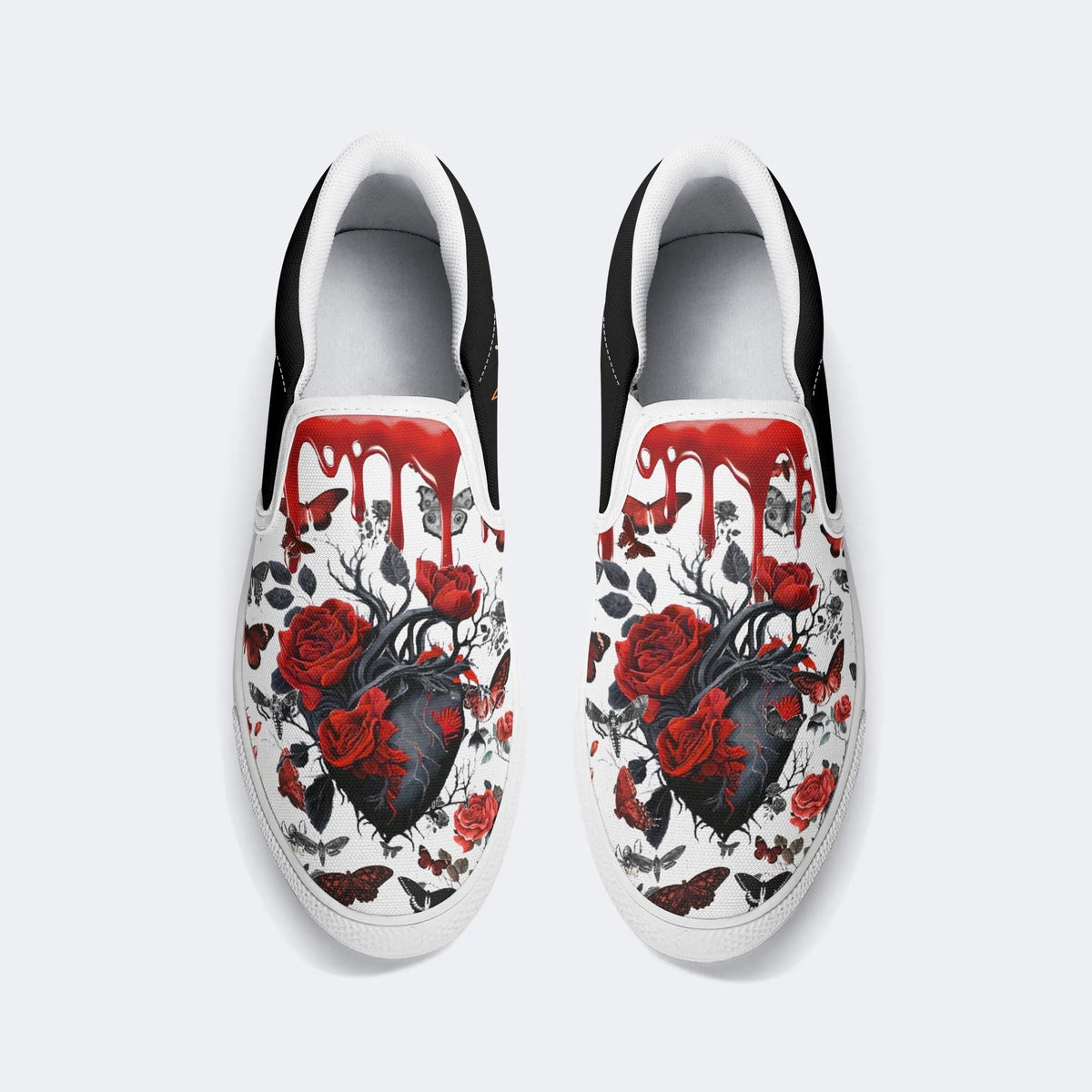 Heart Rose Butterfly Print - Slip On Shoes