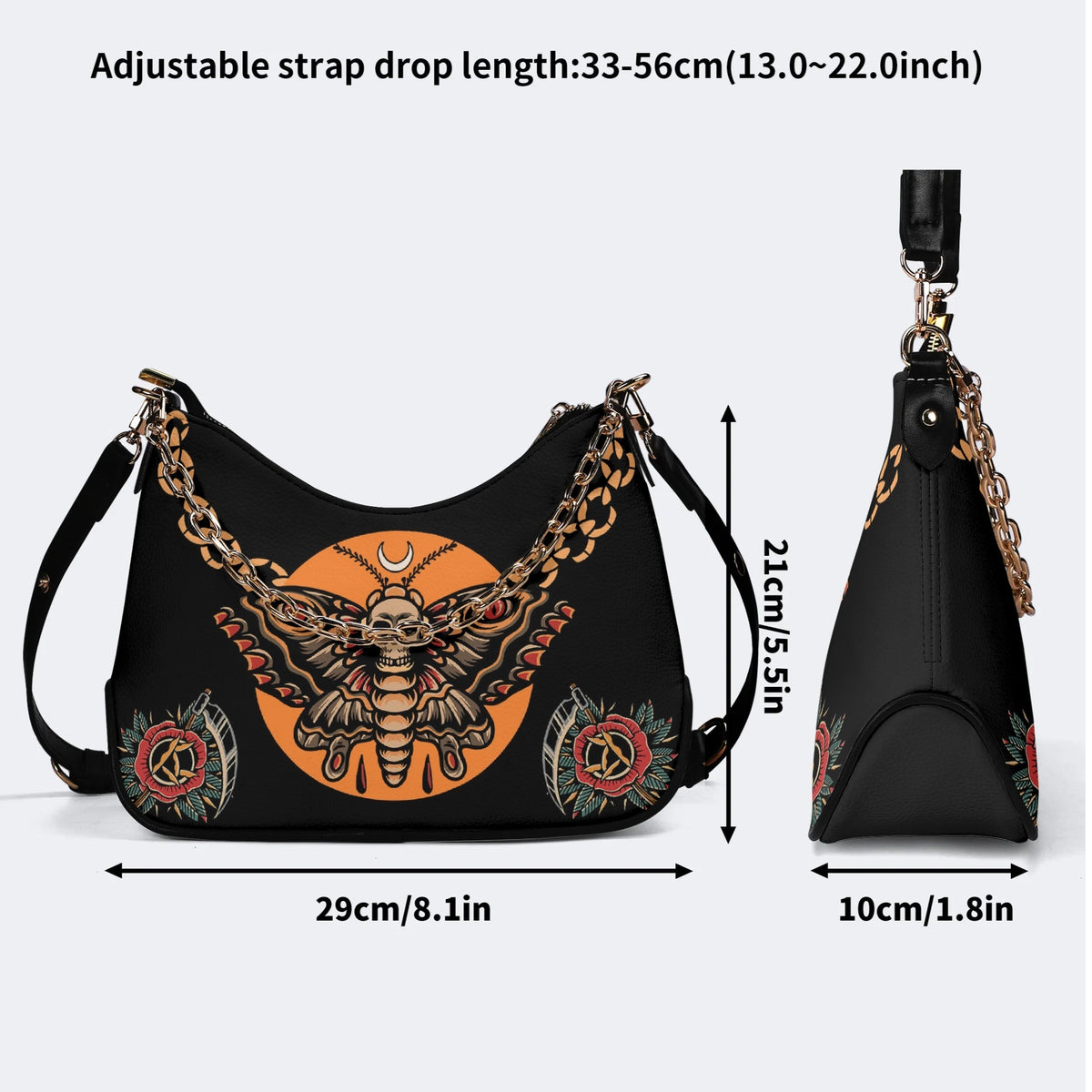 Old School Death Moth Vintage Print - Leather Crossbody Bag