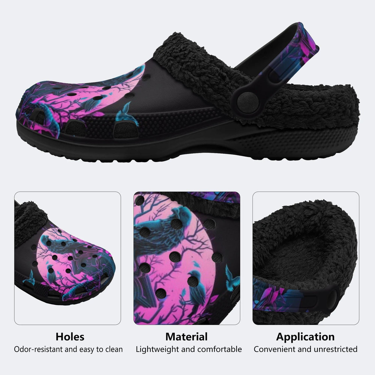 Pink Moon Raven - Fur Lined Slippers/Sandals
