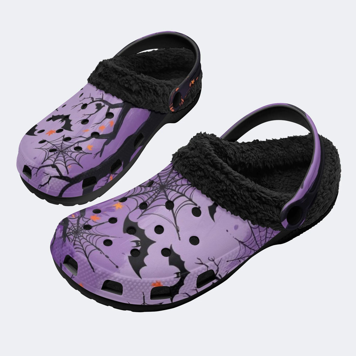 Purple Halloween Bats - Fur Lined Slippers/Sandals
