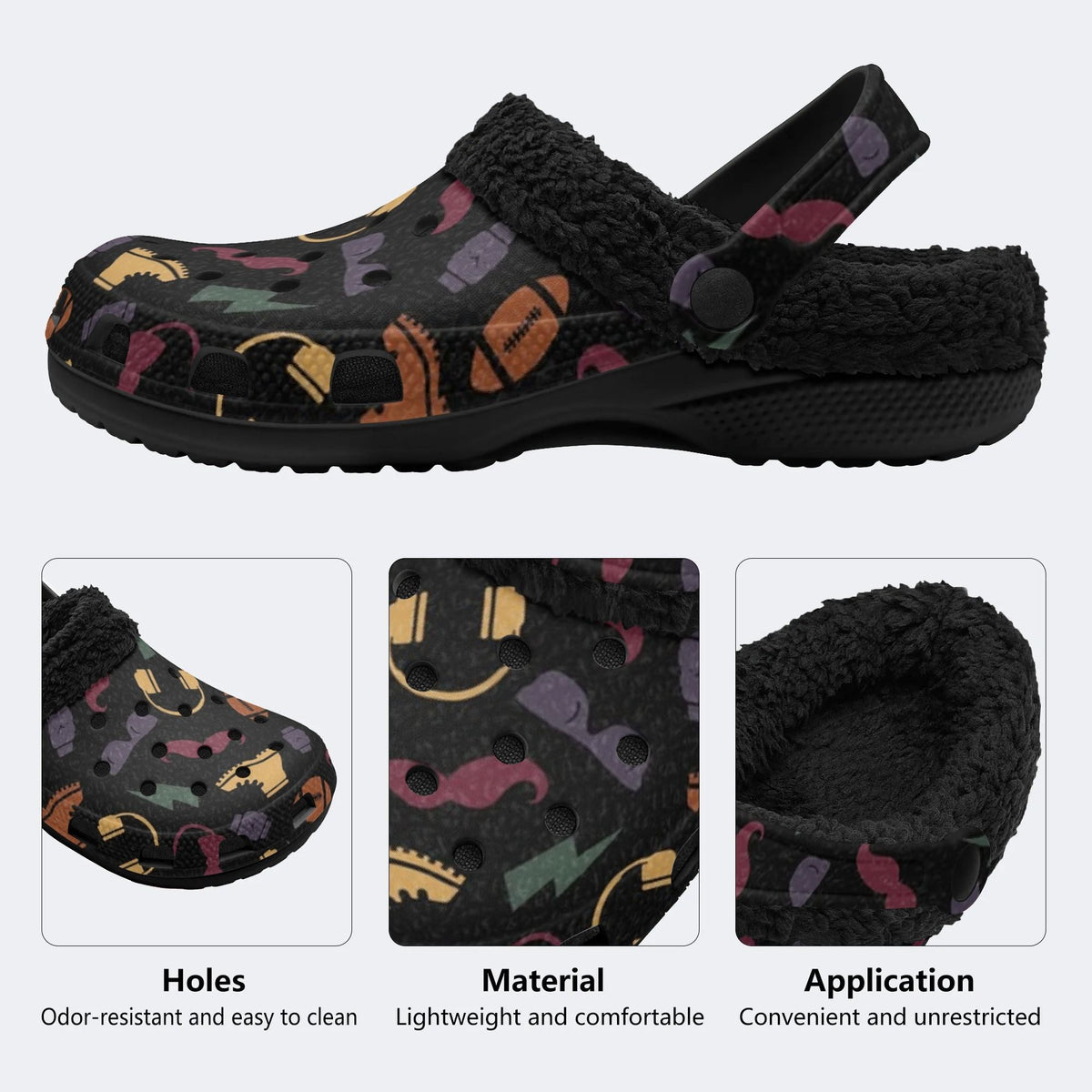Hipster Icon Print - Fur Lined Slippers/Sandals