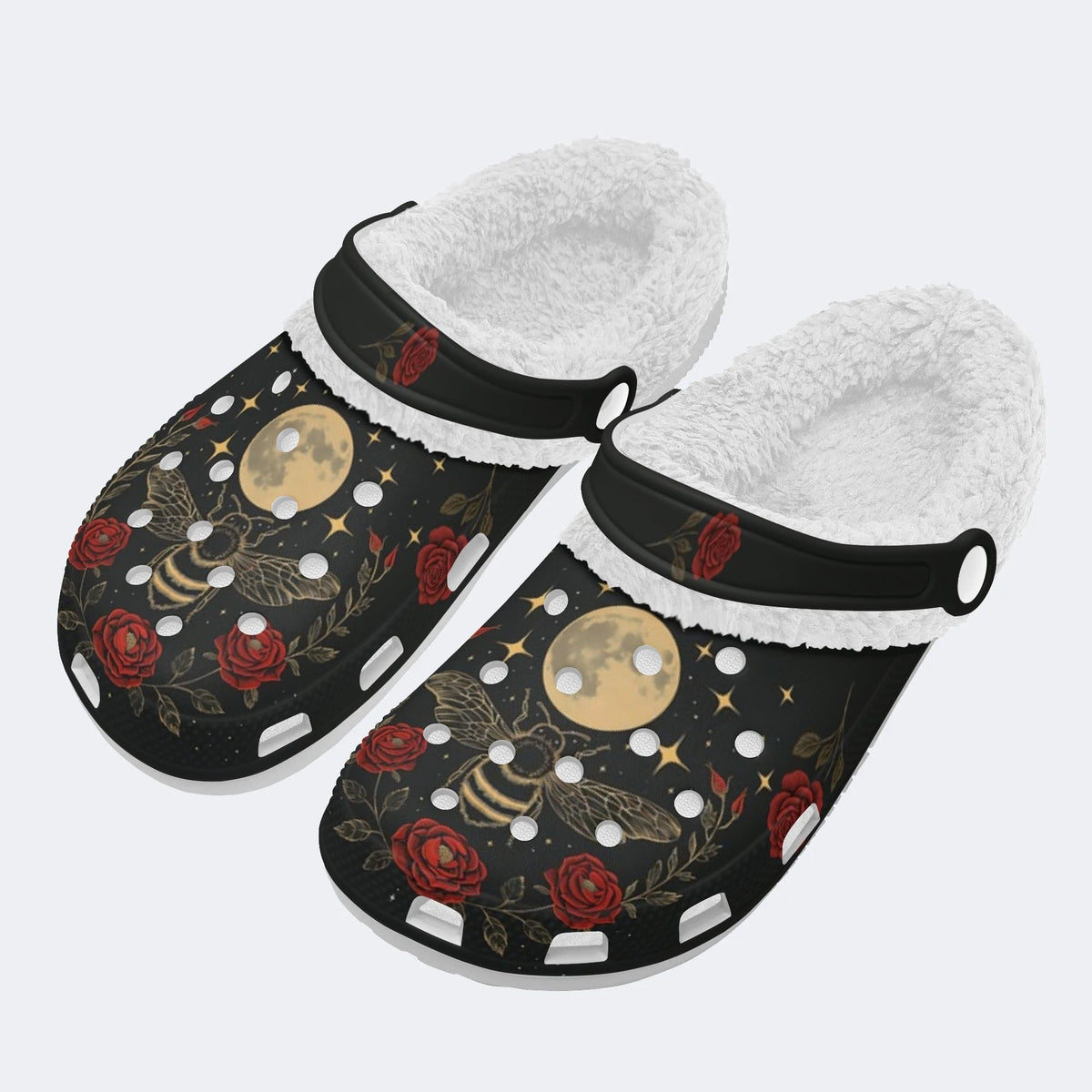 Moth And Moon Print - Fur Lined Slippers/Sandals