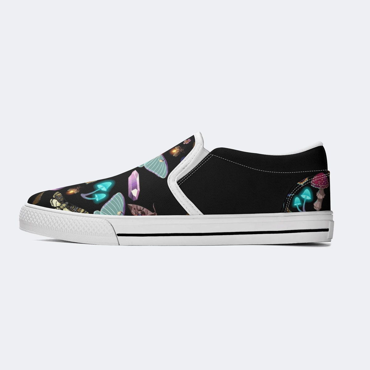 Fluorescent Moth And Botanical Print - Slip On Shoes