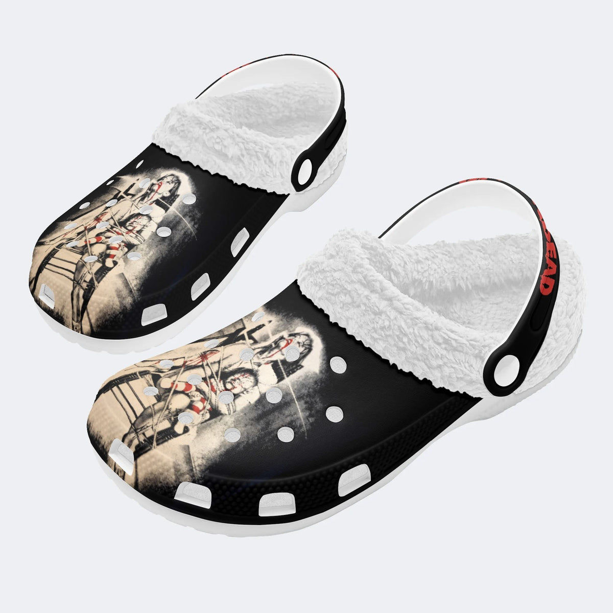 Horror Braindead Retro Print - Fur Lined Slippers/Sandals