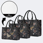 Retro Dark Moth Print - Leather Handbag