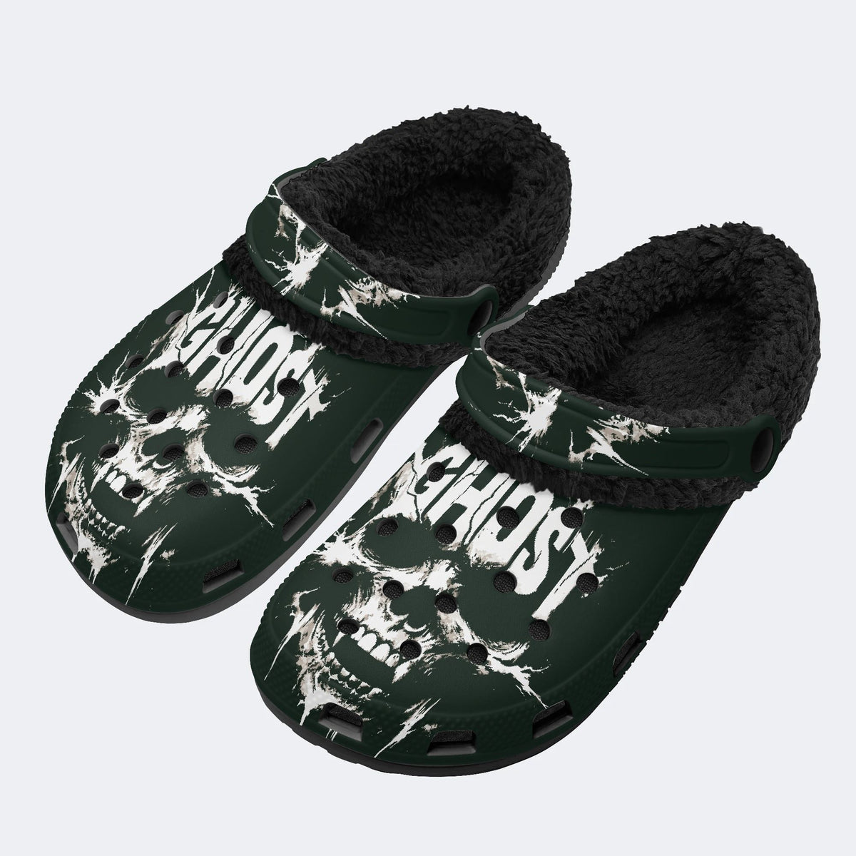 Ghost Text Skull - Fur Lined Slippers/Sandal