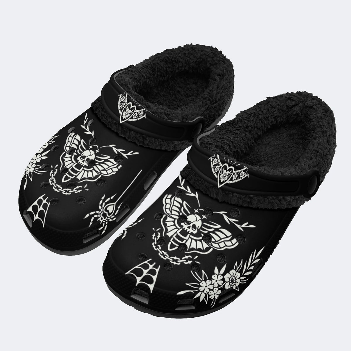 Death Moth Vintage Print - Fur Lined Slippers/Sandals