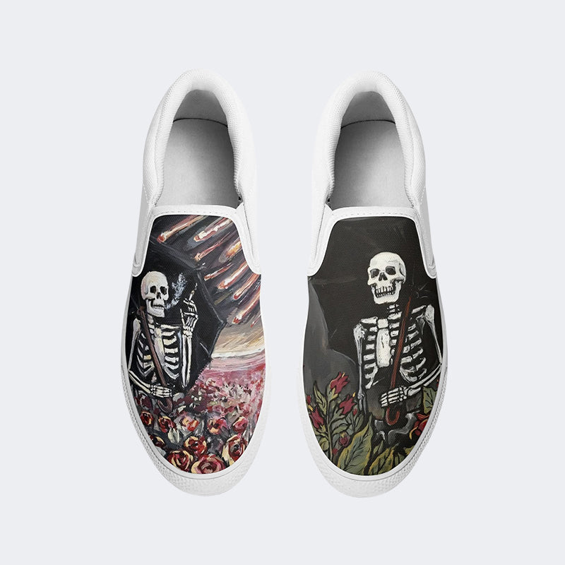 Unisex Retro Totenkopf&amp;Rose Print - Slipper 