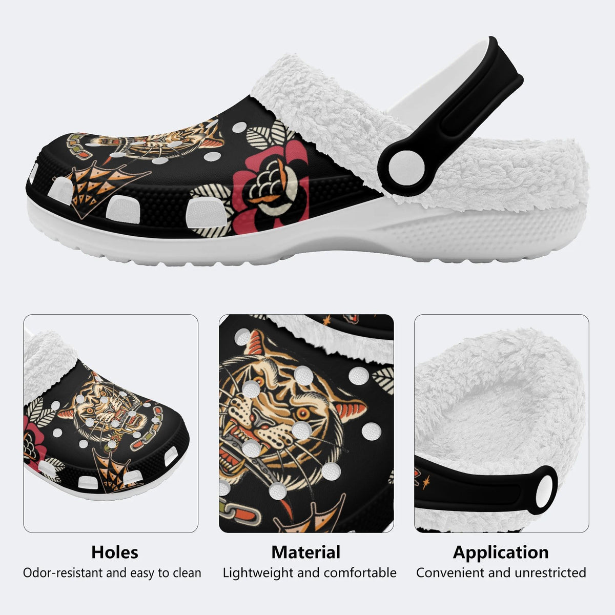 Traditional Tiger Dagger Print - Fur Lined Slippers/Sandals