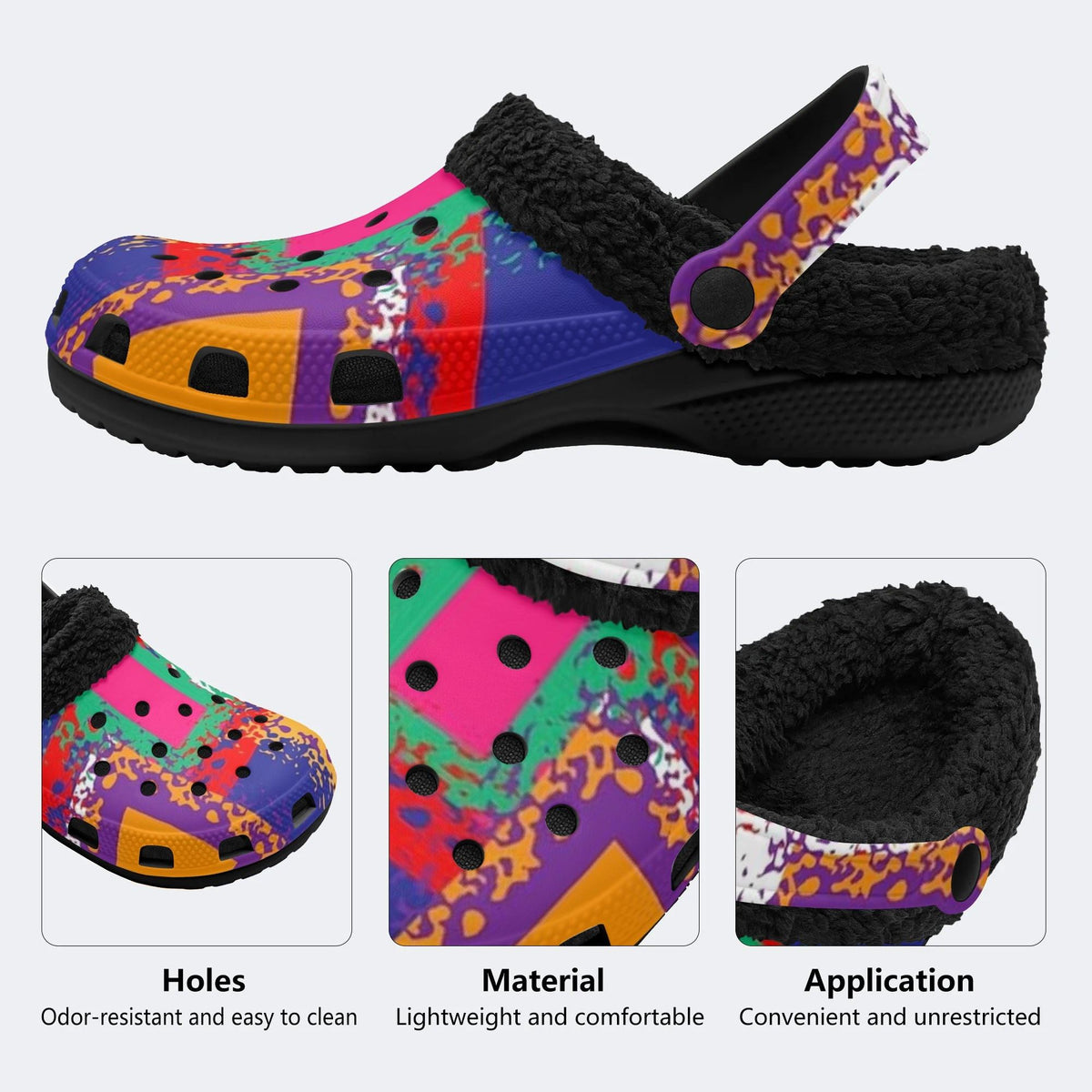Multicolor Mosaic Abstract - Fur Lined Slippers/Sandals