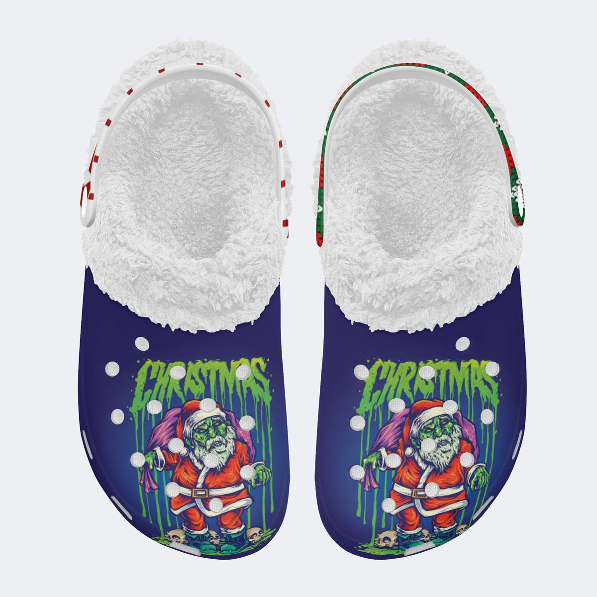 Christmas Zombie Santa Claus Print - Fur Lined Slippers/Sandals