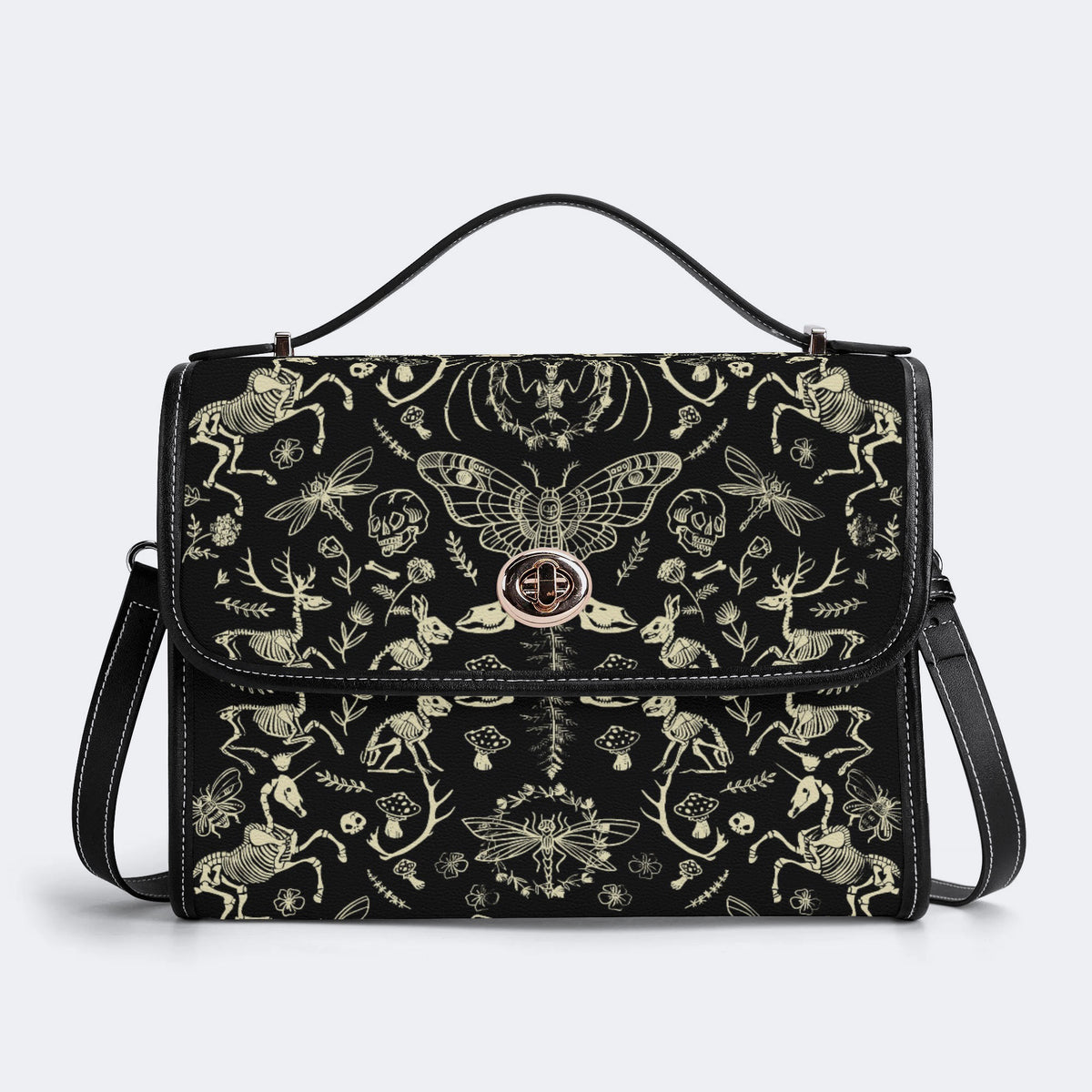 Dark Cottagecore Forest Animal Bones Print - Leather Satchel Bag