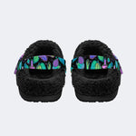 Bright Mushrooms&Plant Leaves Print- Fur Lined Slippers/Sandals