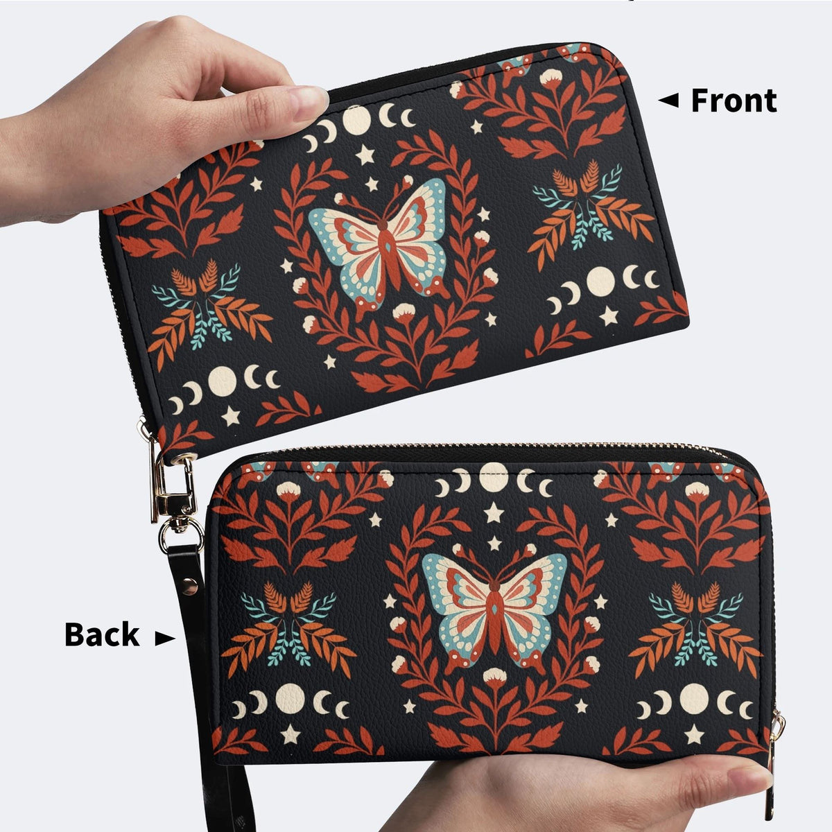 Moth And Leaf Print - Leather Wallet