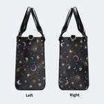 Retro Dark Moth Print - Leather Handbag