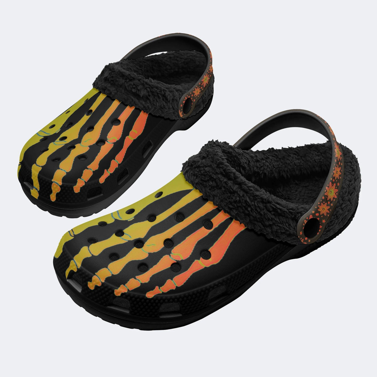 Yellow Gradient Skeleton Toes Skull - Fur Lined Slippers/Sandals