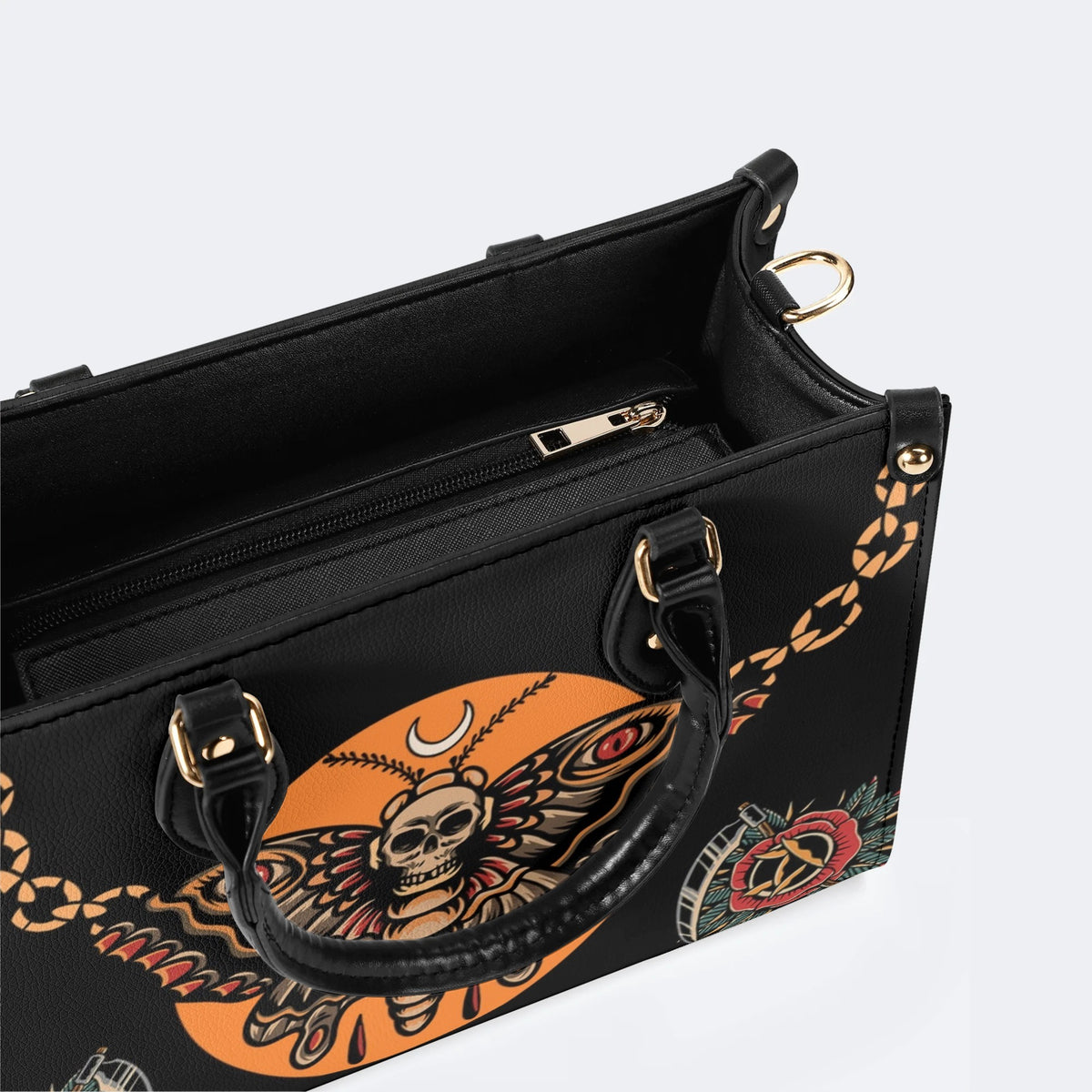 Old School Death Moth Vintage Print - Leather Handbag
