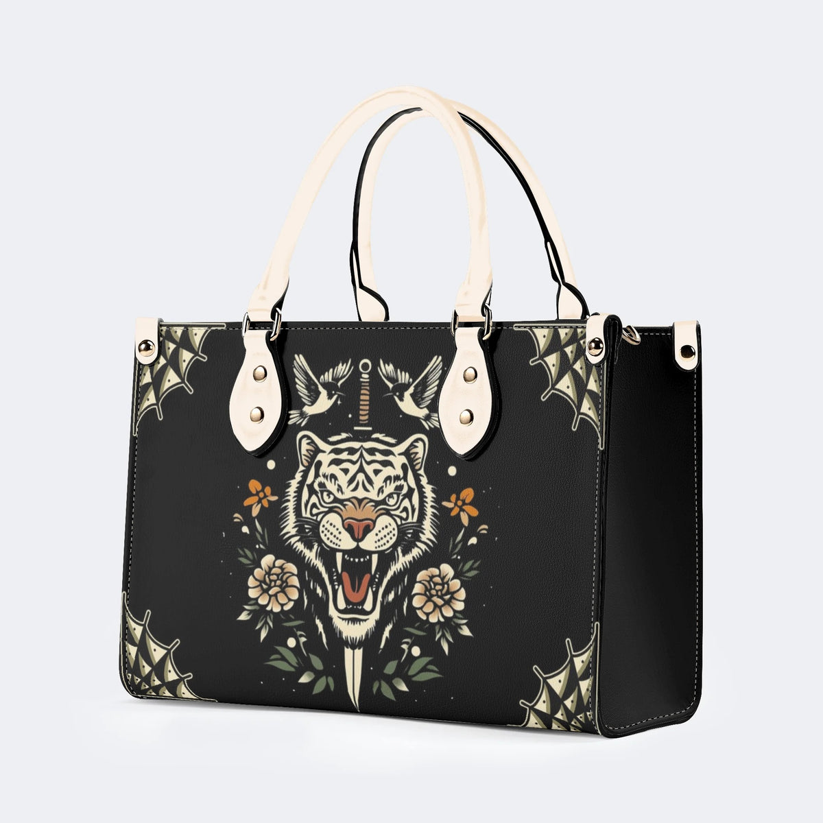 Vintage Tiger Art Print - Leather Handbag