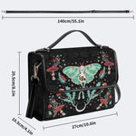 Green Moth In Mushroom Bush - Leather Satchel Bag