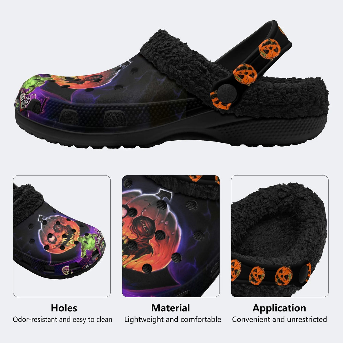 Halloween Horror Night Print - Fur Lined Slippers/Sandals