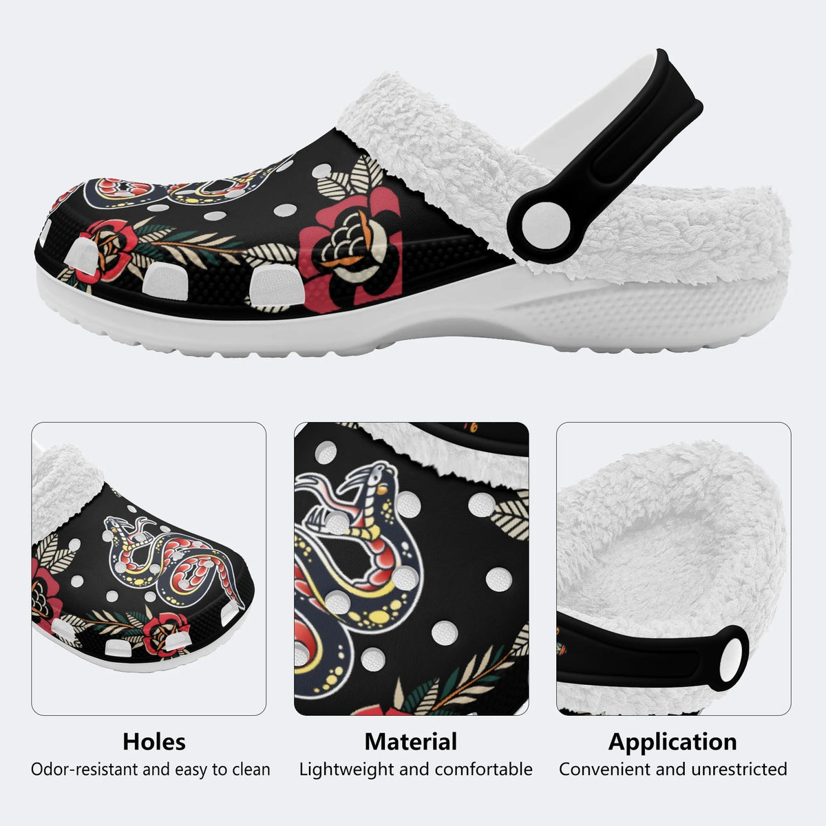 Snake Art Print - Fur Lined Slippers/Sandals