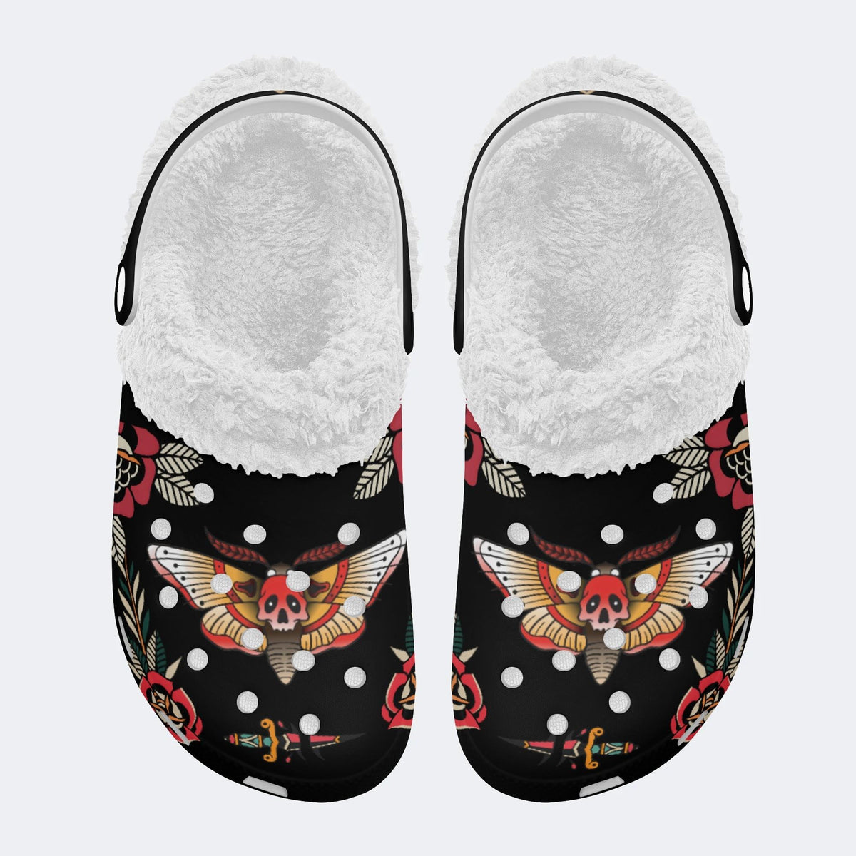 Horror Death Moth Print - Fur Lined Slippers/Sandals