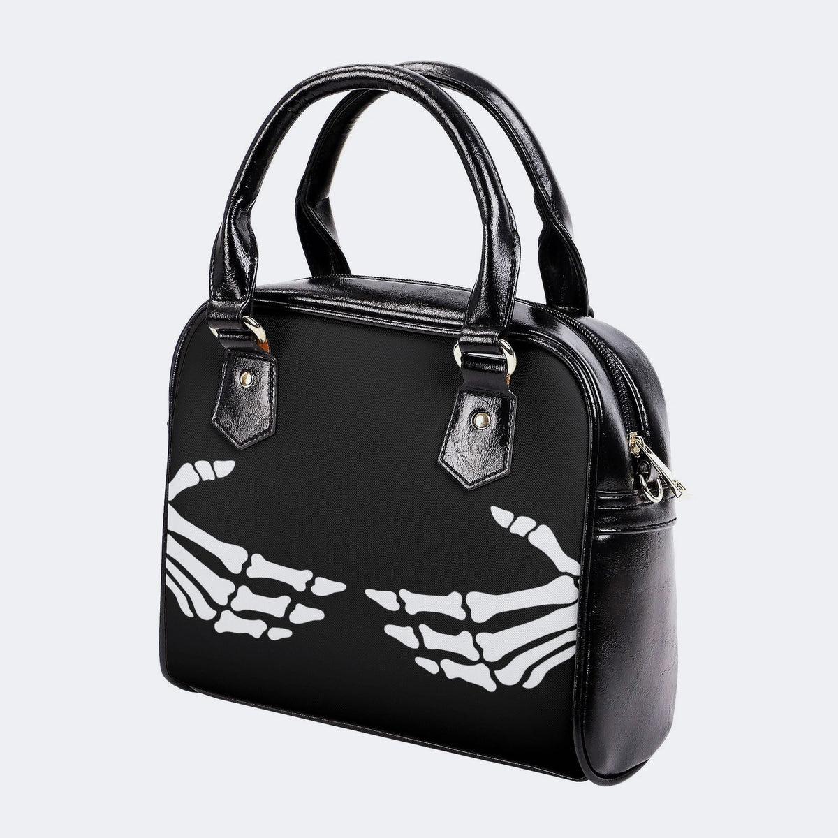 Skeleton Hands Print - Leather Shoulder Handbag