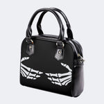 Skeleton Hands Print - Leather Shoulder Handbag
