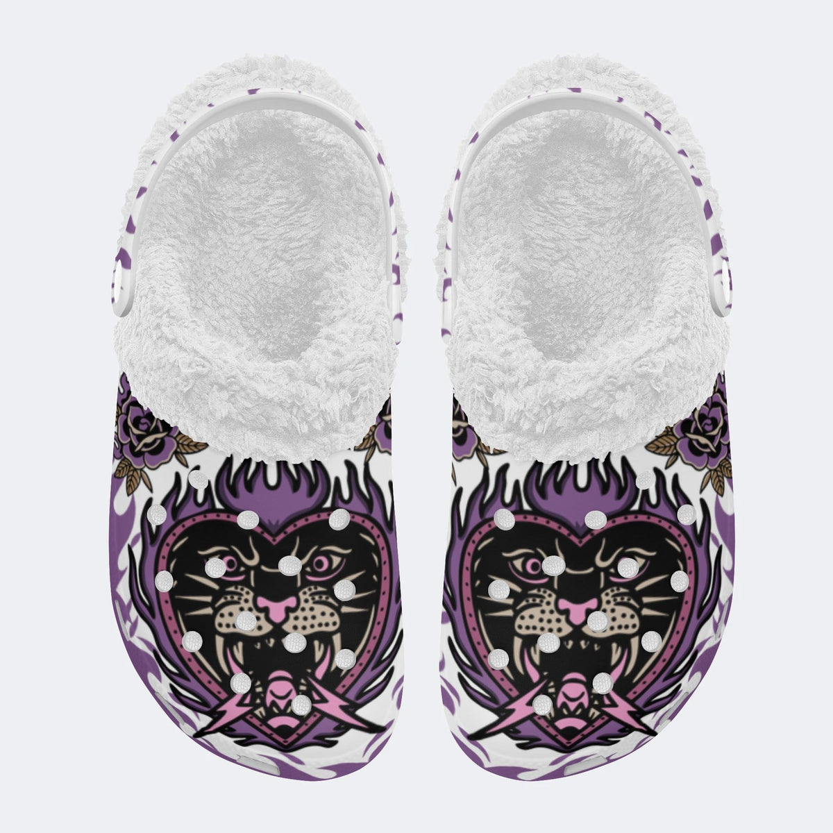 Rose Flame Panther Print - Removable Fur Lined Slippers/Sandals