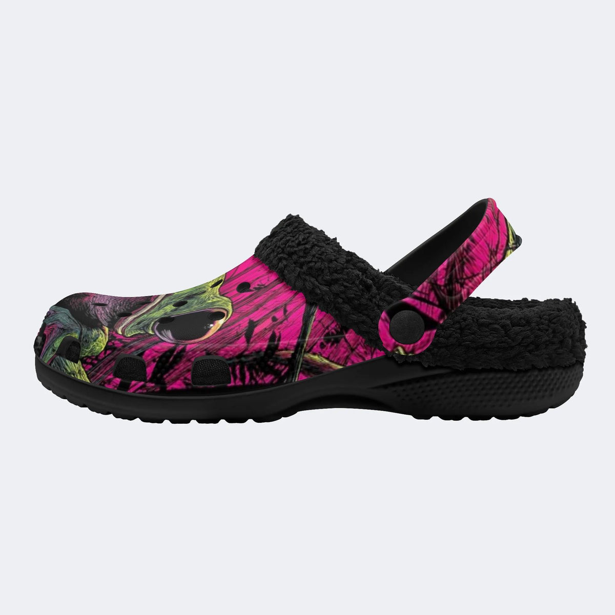Neon Frog Print - Fur Lined Slippers/Sandals