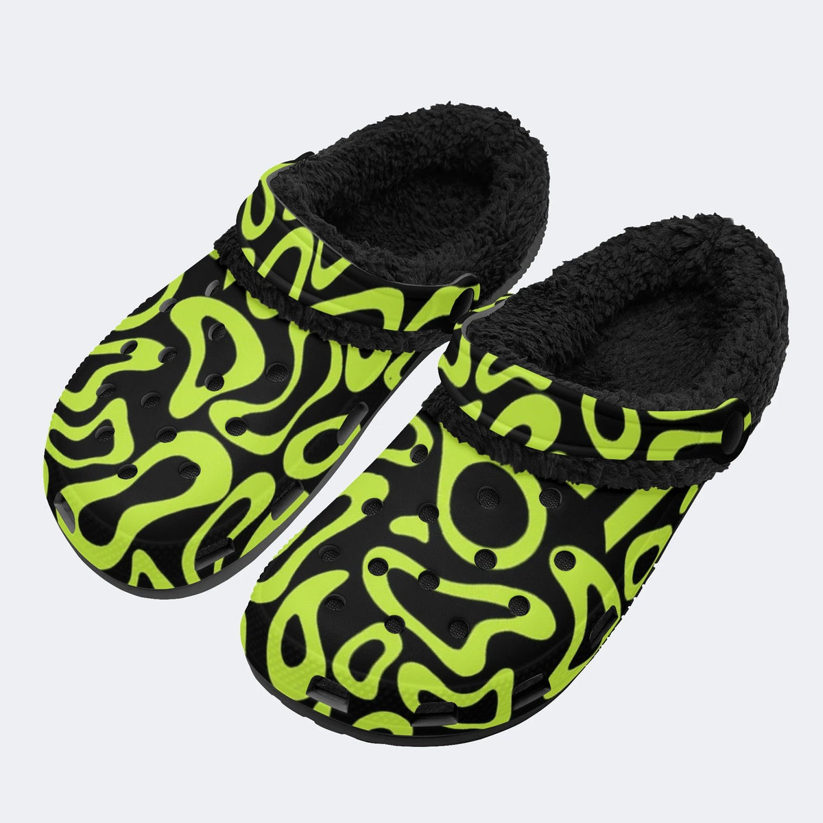 Abstract Lime Swirl Art - Fur Lined Slippers/Sandals
