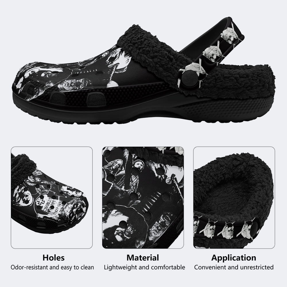 Horror Print - Fur Lined Slippers/Sandals