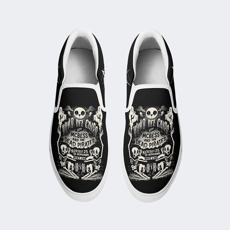 Unisex Horror Skull Print - Slip On Shoes