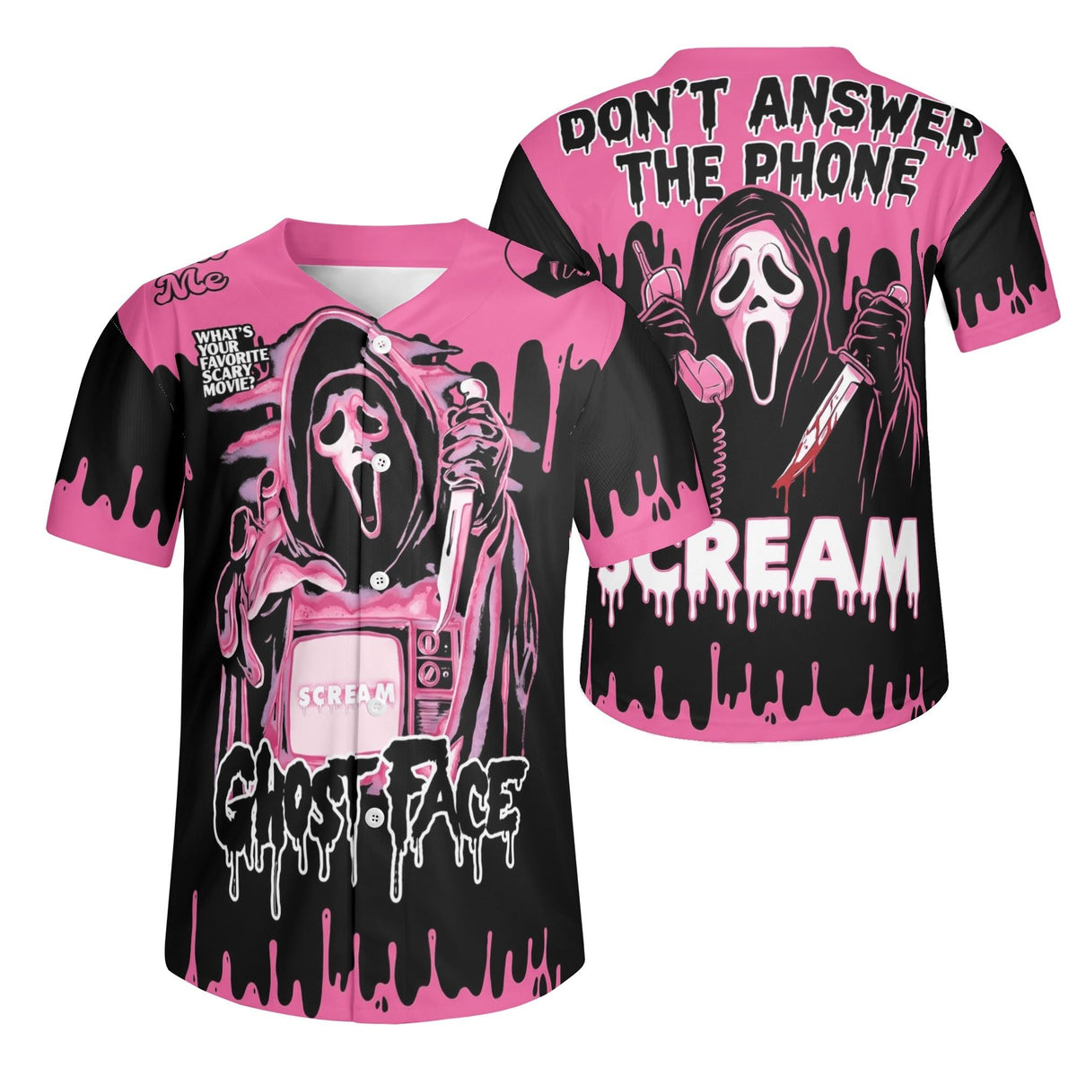 Pink Ghost Face Scream - Men's Short Sleeve Baseball Jersey