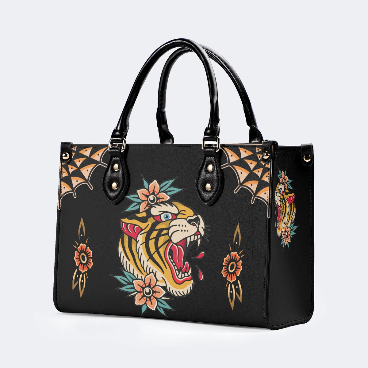 Flower Tiger Art Print - Leather Handbag