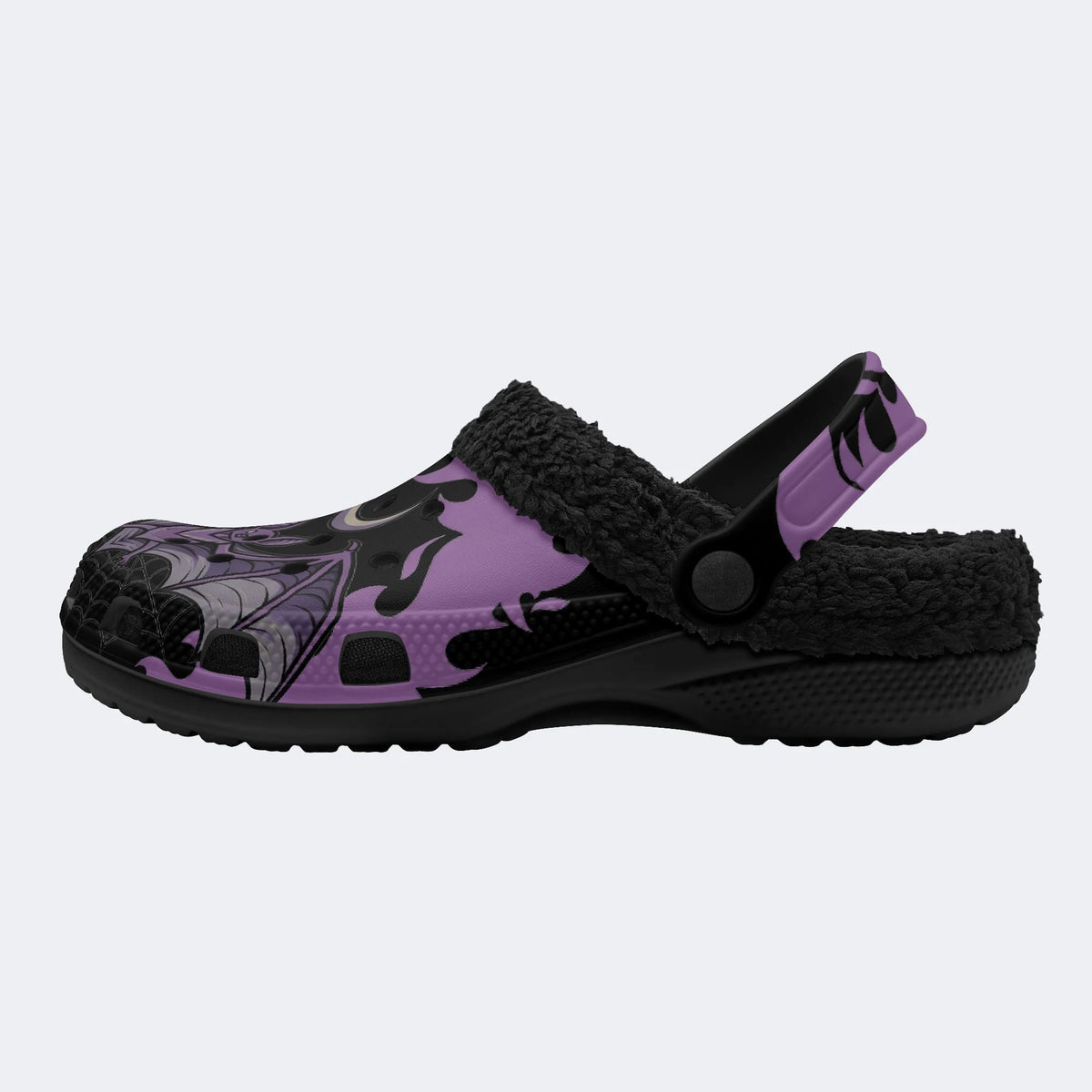 Gothic Bat Moon Spider Web Purple Flame - Fur Lined Slippers/Sandals
